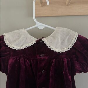 Velvet Burgundy Baby‎ Romper with Lace Collar